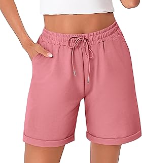 Pantalones Cortos Mujer Algodón Verano Shorts Deportivos Cintura Alta con Cordón Ropa Deportiva para Fitness Yoga Jogging Casa S-XXL