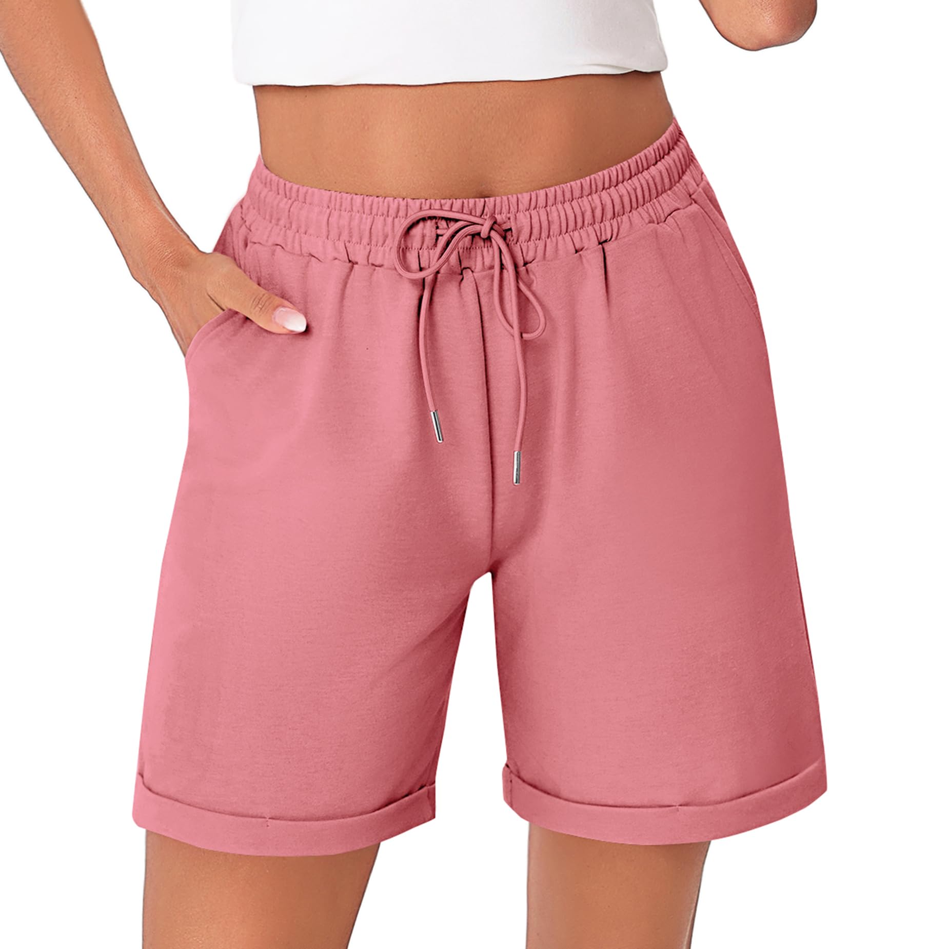 Litherday Shorts Damen Kurze Hose Damen Sporthose Kurz Baumwolle Sport Shorts Sommer Jogginghose Traininghose mit Taschen für Fitness, Running, Gym