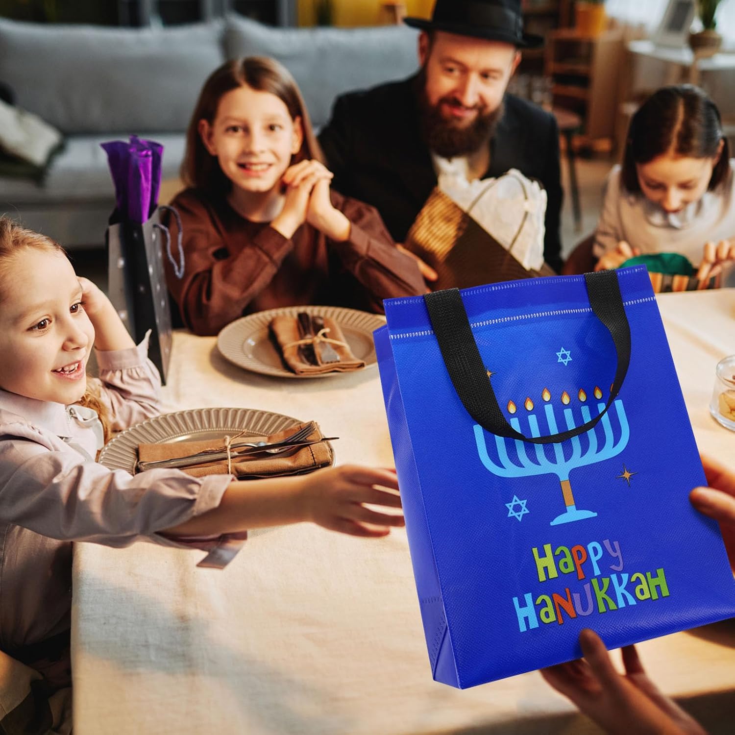 Aliceset 36 Pcs Hanukkah Shiny Gift Bags Bulk Glossy Reusable Tote with Handles Non Woven Chanukah Gift Wrap Shopping Grocery Bags for Hanukkah Party Favor, Blue, 7.87x10.24x3.94 Inch - Image 5