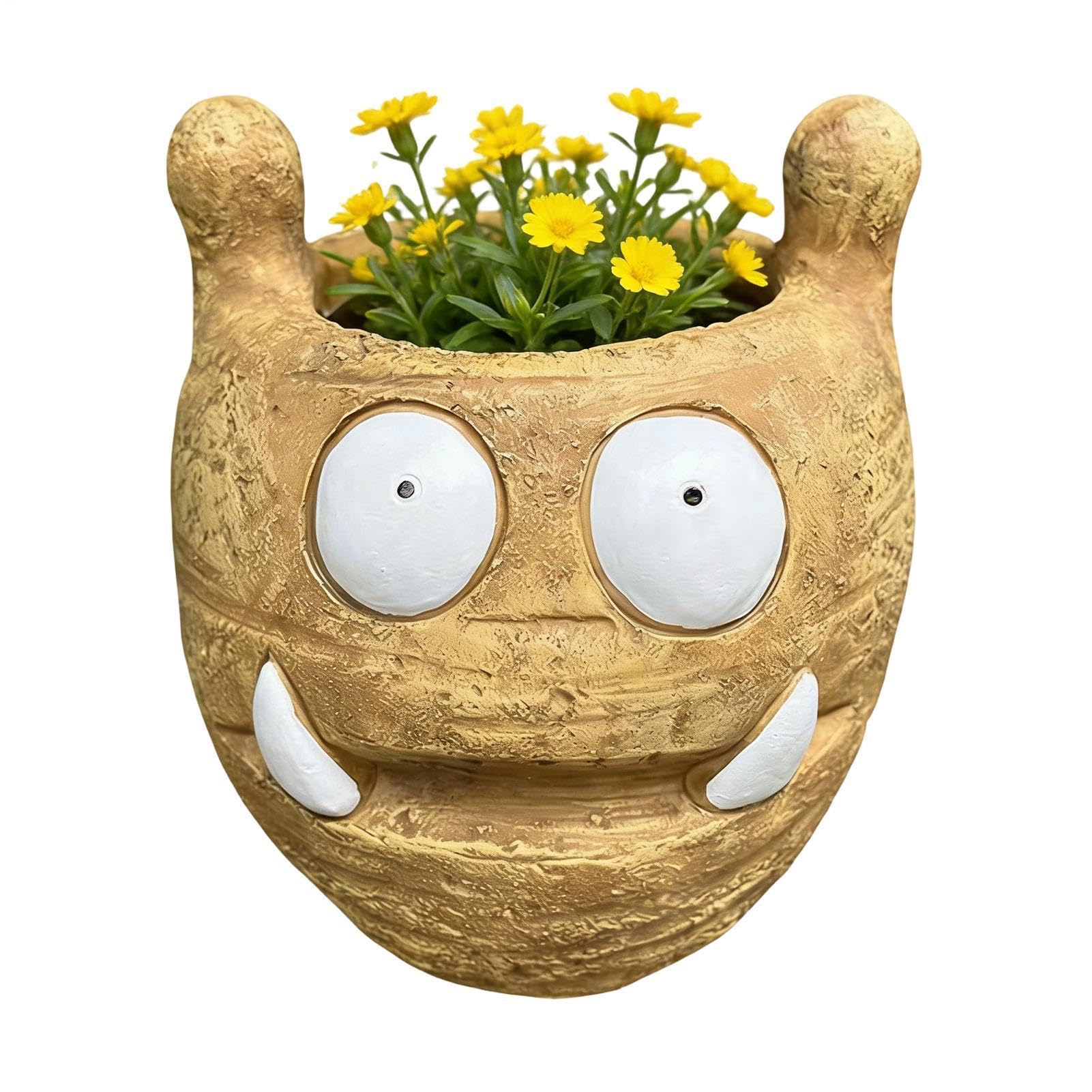 Pot de fleurs original à visage en résine, l'idée cadeau idéale pour pendaison de crémaillère