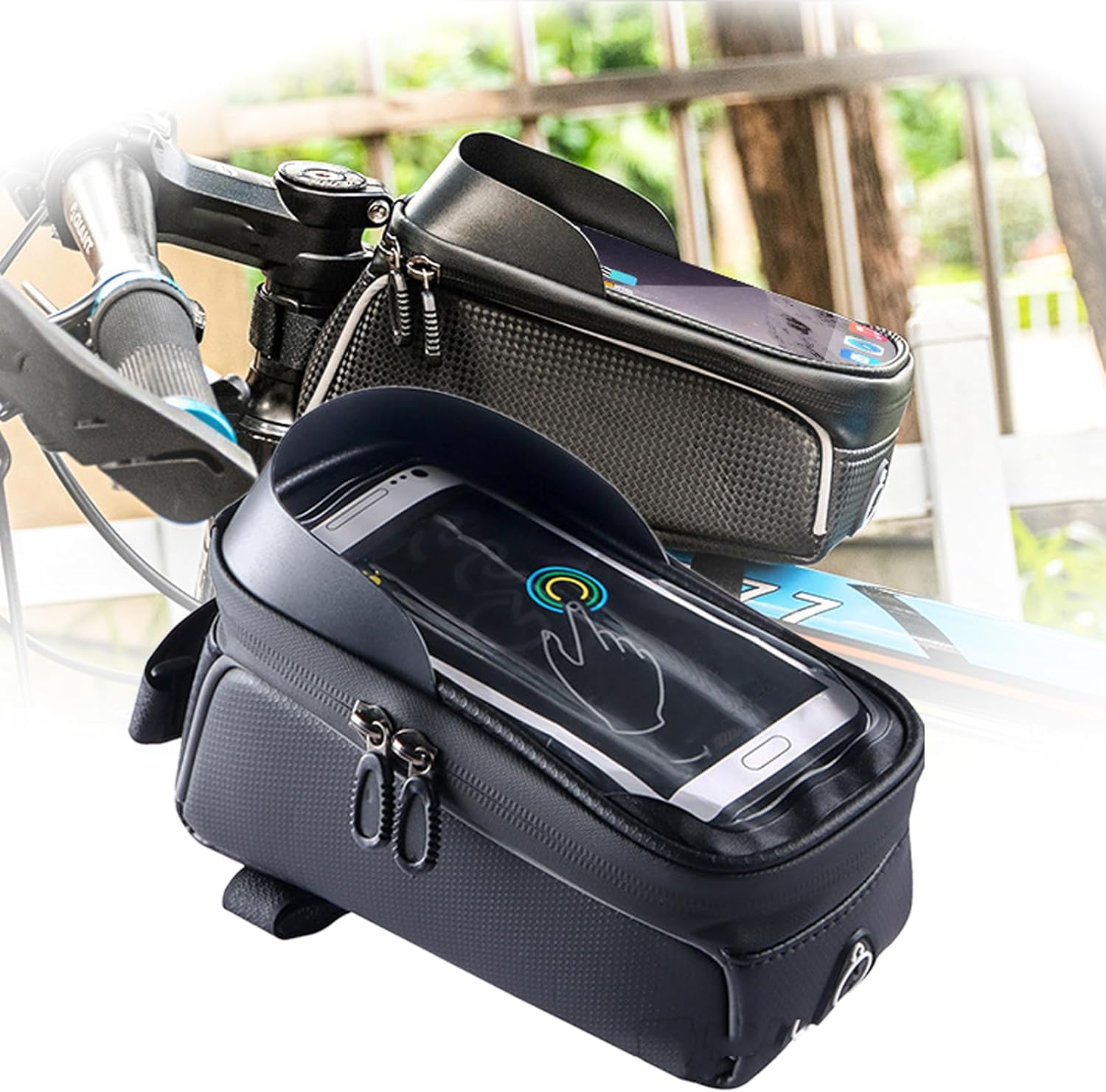 Bicycle Bag, Mountain Road Bicycle Front Beam Bag, Waterproof Touch Screen Visual Mobile Phone Bag, Road Bicycle Large Capacity Riding Bag, Suitable For Motorcycles And Electric Bicycles