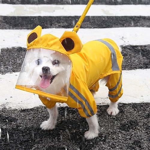 Impermeable para perros, chaqueta impermeable para perros con rayas reflectantes de seguridad, poncho con capucha y correa para perros y cachorros