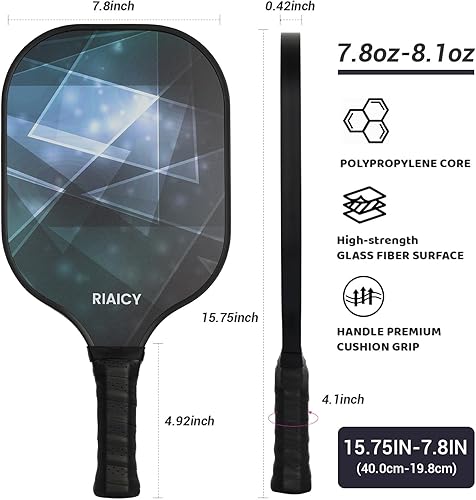 Miniatura 2 de Juego de 2 palas de fibra de vidrio con núcleo de panal de abeja, 4 bolas, cintas de agarre para raquetas de pickleball, bolsa de transporte