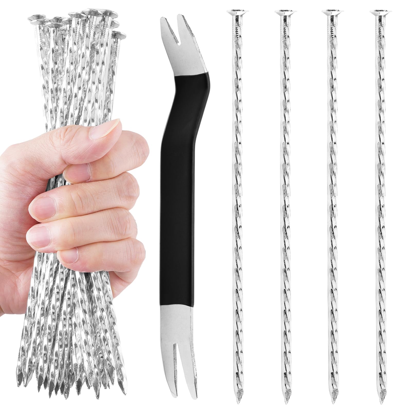 KINGLAKE 100 Pack Artificial Grass Nails with Puller, Metal Garden Pegs
