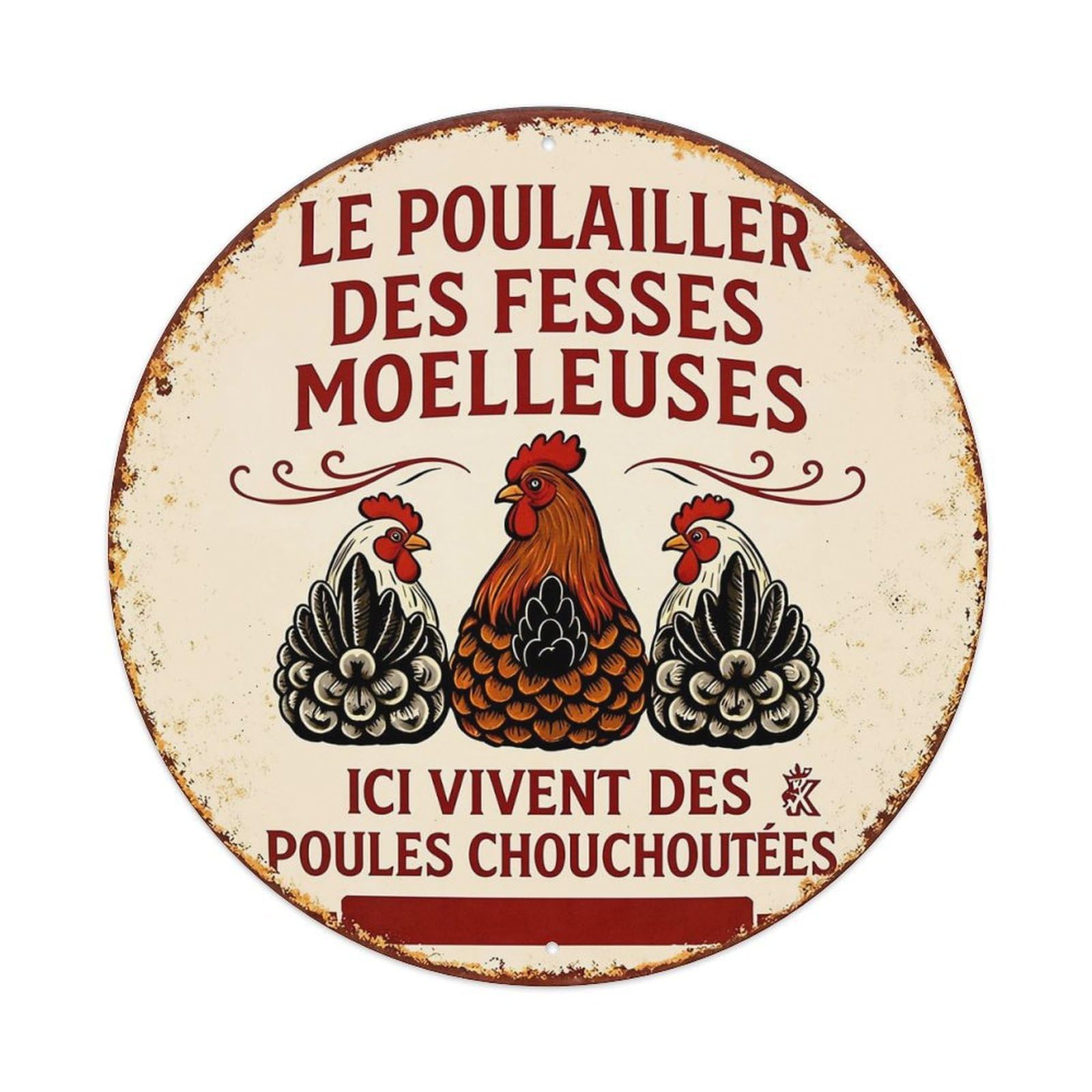 Chicken Rooster Hen Farm Rustic Vintage Round Tin Sign Retro Metal Wall Decor Metal Poster, Home Bar Garage Cafe Wall Art Decoration 8x8Inches