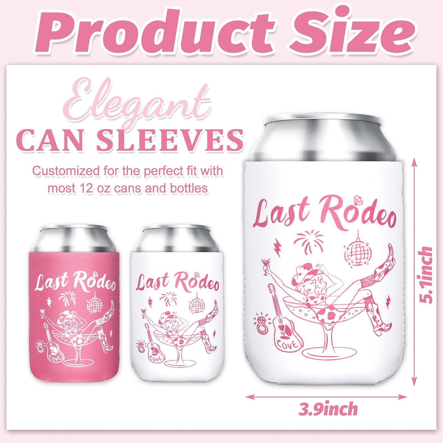 FYSUIMU 12Pcs Last Rodeo Bachelorette Party Can Sleeves 12Oz Beer Can Cooler Cover Pink Western Cowgirl Martini Neoprene Insulated Thermocooler for Bride Bridesmaid