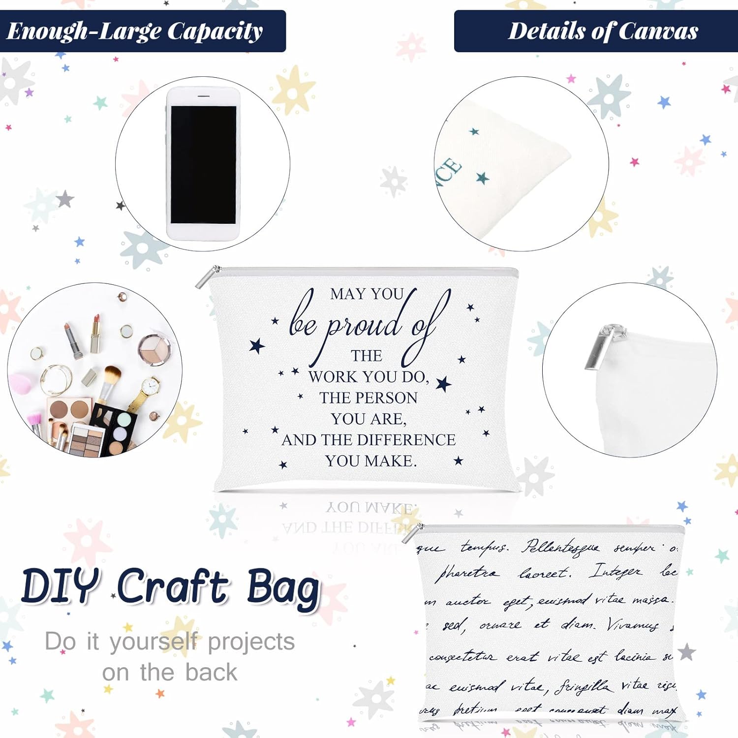Sieral 20 Pcs Employee Appreciation Gifts for Women Inspirational Canvas Makeup Bags May You Be Proud Cosmetic Pouch Motivational Gift Canvas Makeup Bag with Zipper for Coworker Staff(White) - Image 3