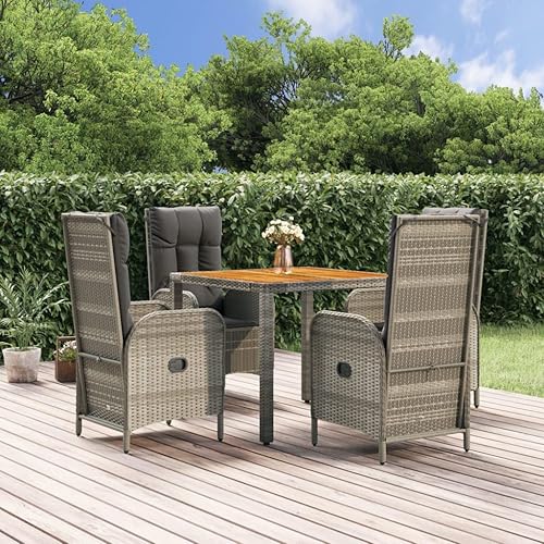 Ensemble de salle à manger de jardin 5 pièces gris avec chaises inclinables, table rectangulaire en rotin synthétique pour terrasse, balcon, patio -