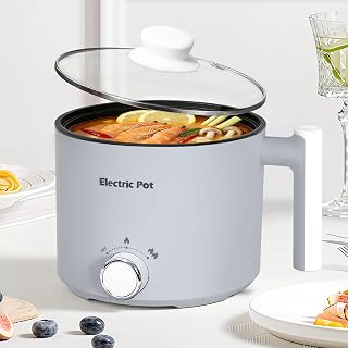 KERZION 1.5L Electric Hot Pot Mini Ramen Cooker Dual Power Overheat Boil-Dry Protection Dorm Travel Grey