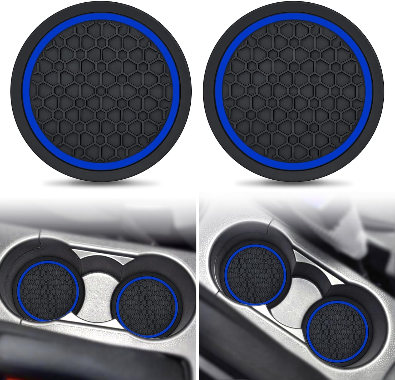 Auprite Car Cup Coasters, 2 Pack 2.77 Inch Universal Auto Cup Holder Insert Coasters, Anti Slip Mats Suitable for Most Car Interior Accessories (Dark Blue)