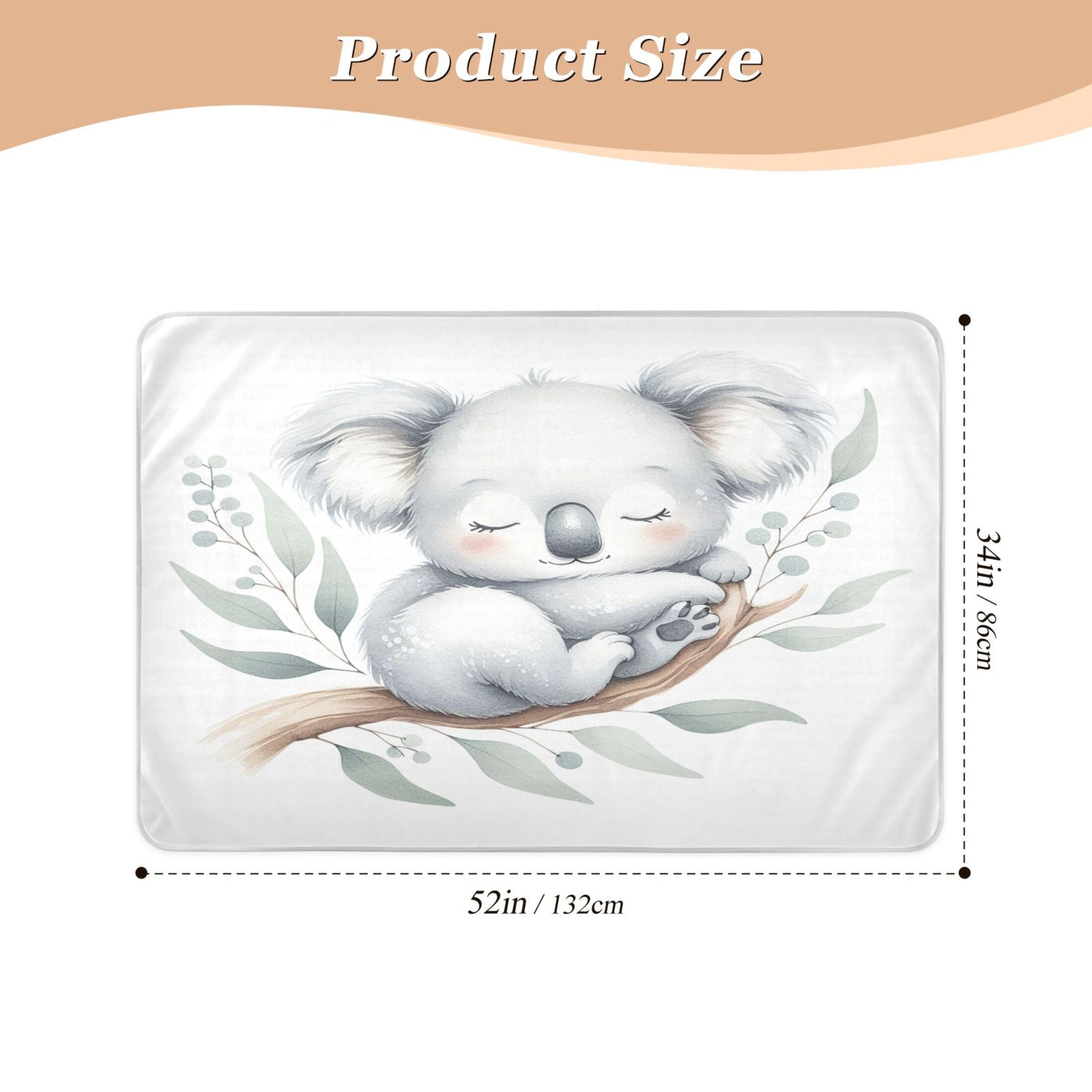 Takiito Cute Little Koala Bed Pad Reusable Bed Underpad Washable Waterproof Leak-Proof Quick Dry Incontinence Pee Pad for Toddlers Kids Adults Pets 34x52 in