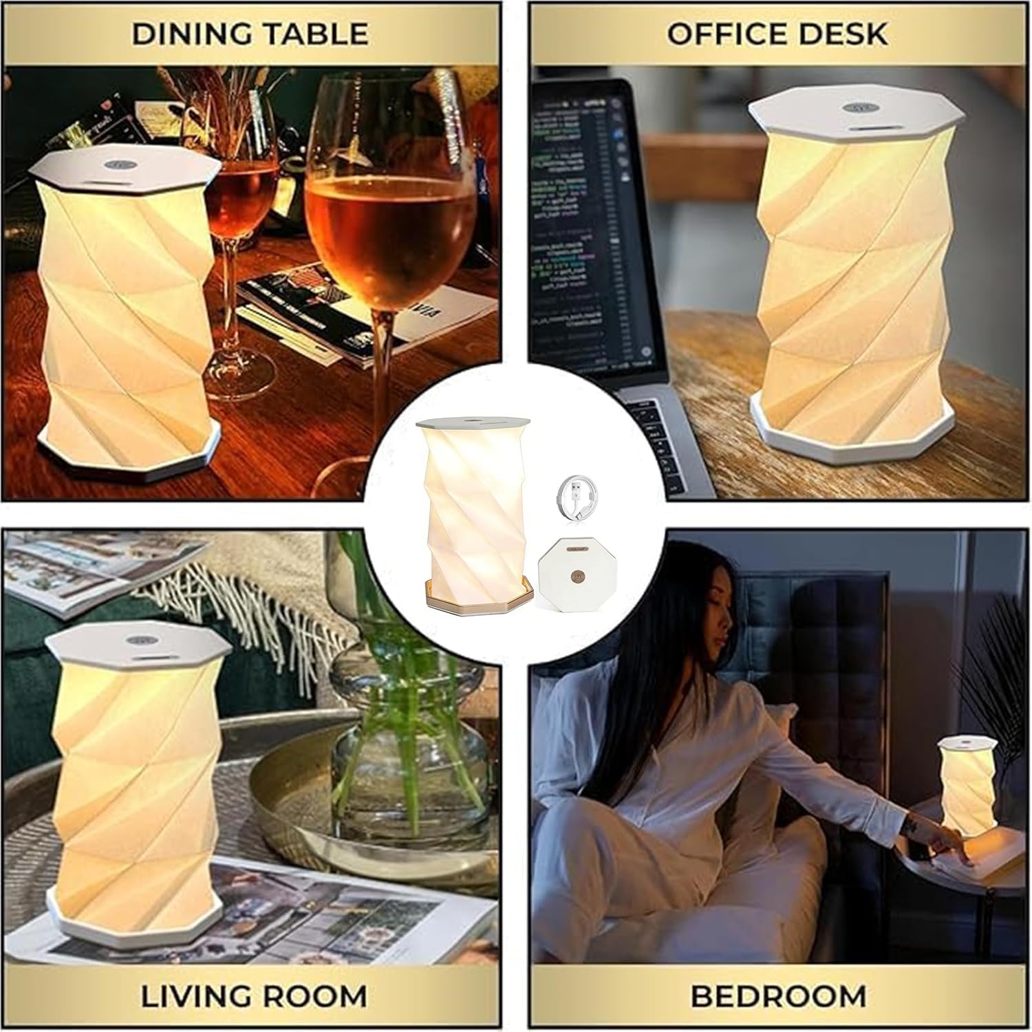 Travel Gifts Portable Foldable Cordless lamp，Dimmable Touch Control Foldable Paper Art Lamp，Gift lamp for Travel, bedrooms, Study Rooms, and Camping Rechargeable Light