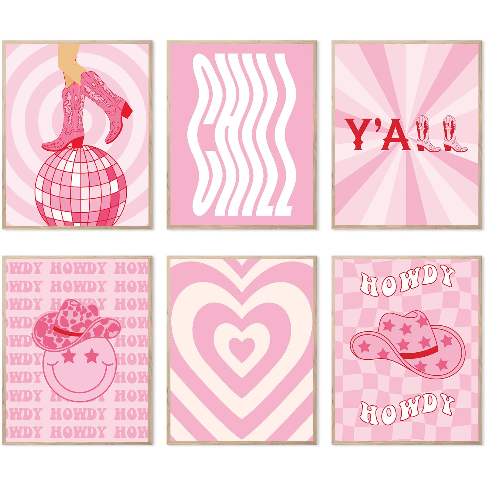 Admmixoo 60s 70s Wall Art Vintage Preppy Set Chill Quote Pink Groovy Poster Minimal Prints Retro Style Cowboy Western and Hippie Wall Decor(11"x14" UNFRAMED