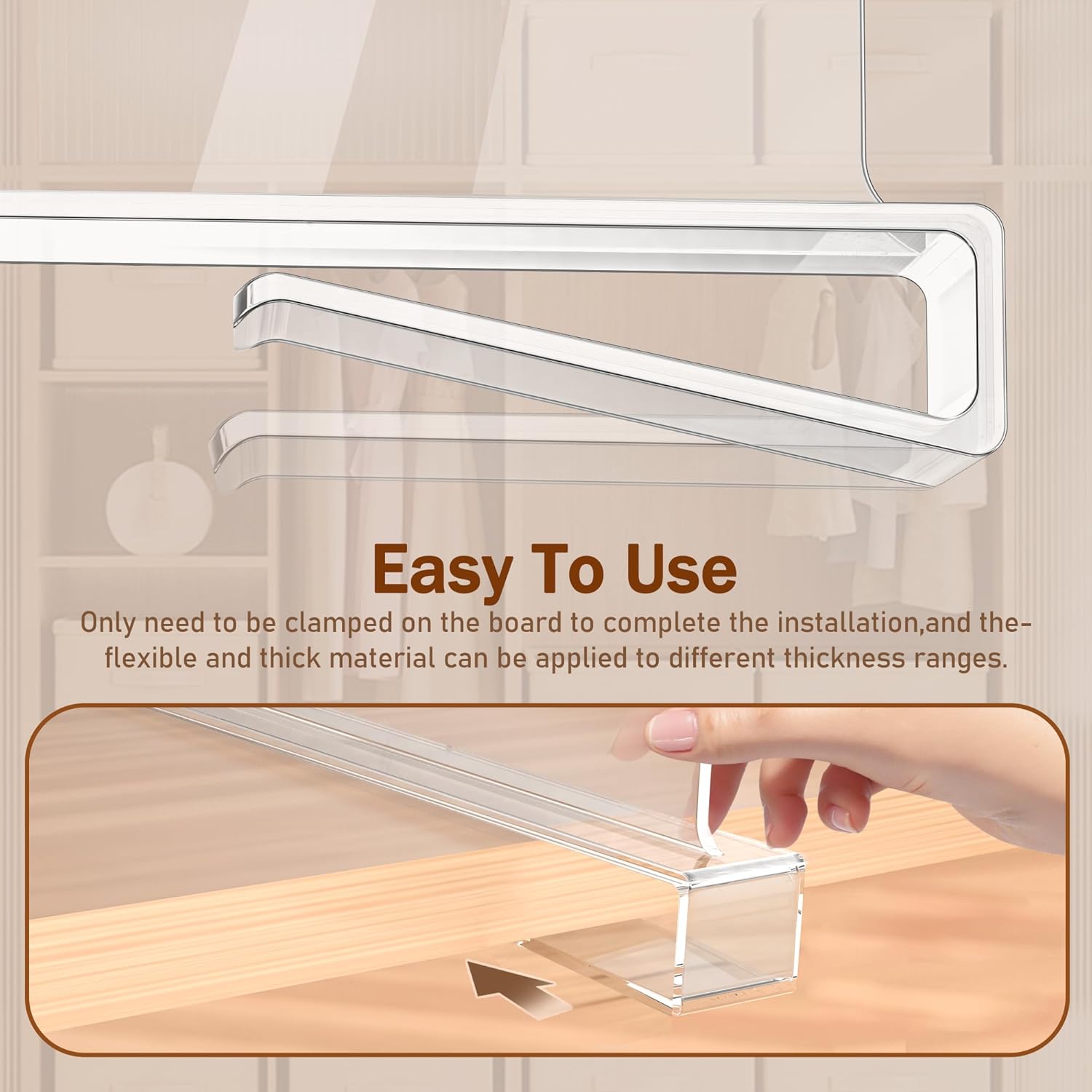 Acrylic Shelf Dividers for Closet Organization - 6 Pack Adjustable Clear Purse Organizer for Closet Handbag, Sweaters, Towels, Clothes Storage with Non-Slip Base