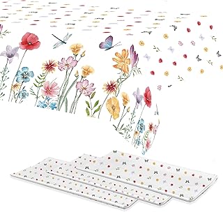 Mocsicka 3 Pack Wildflower Disposable Tablecloth Wildflower Butterfly Plastic Tablecloths for Girl Birthday Party Decorations 108x54 Inch