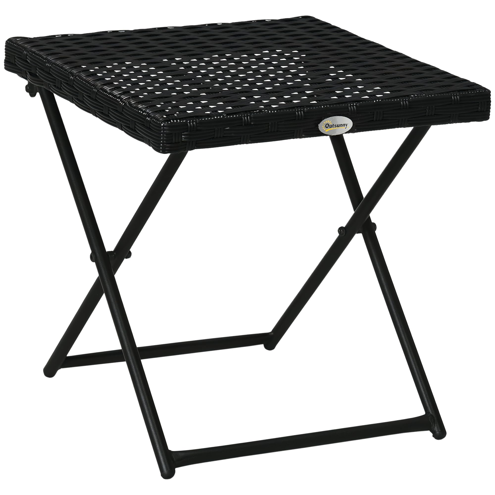 Outsunny Unisex Black Folding Square Rattan Coffee Table W/ Steel Frame Bistro Garden In
