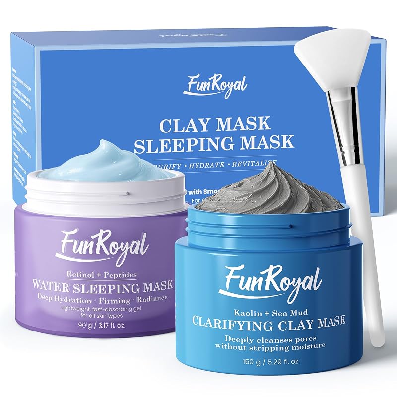 Conjunto de máscaras faciais FunRoyal com argila e máscara noturna