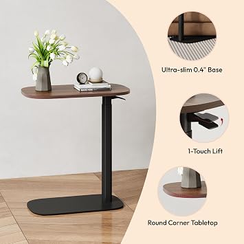 SANODESK 24''Pneumatic Adjustable Overbed Bedside Table with Hidden Casters