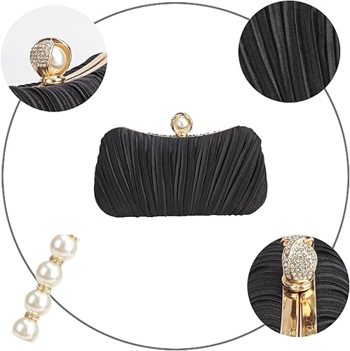Miniatura 7 de Bolso de mano Bolso de noche de perlas de satén Bolso de mano con correa de cadena Bolso de hombro