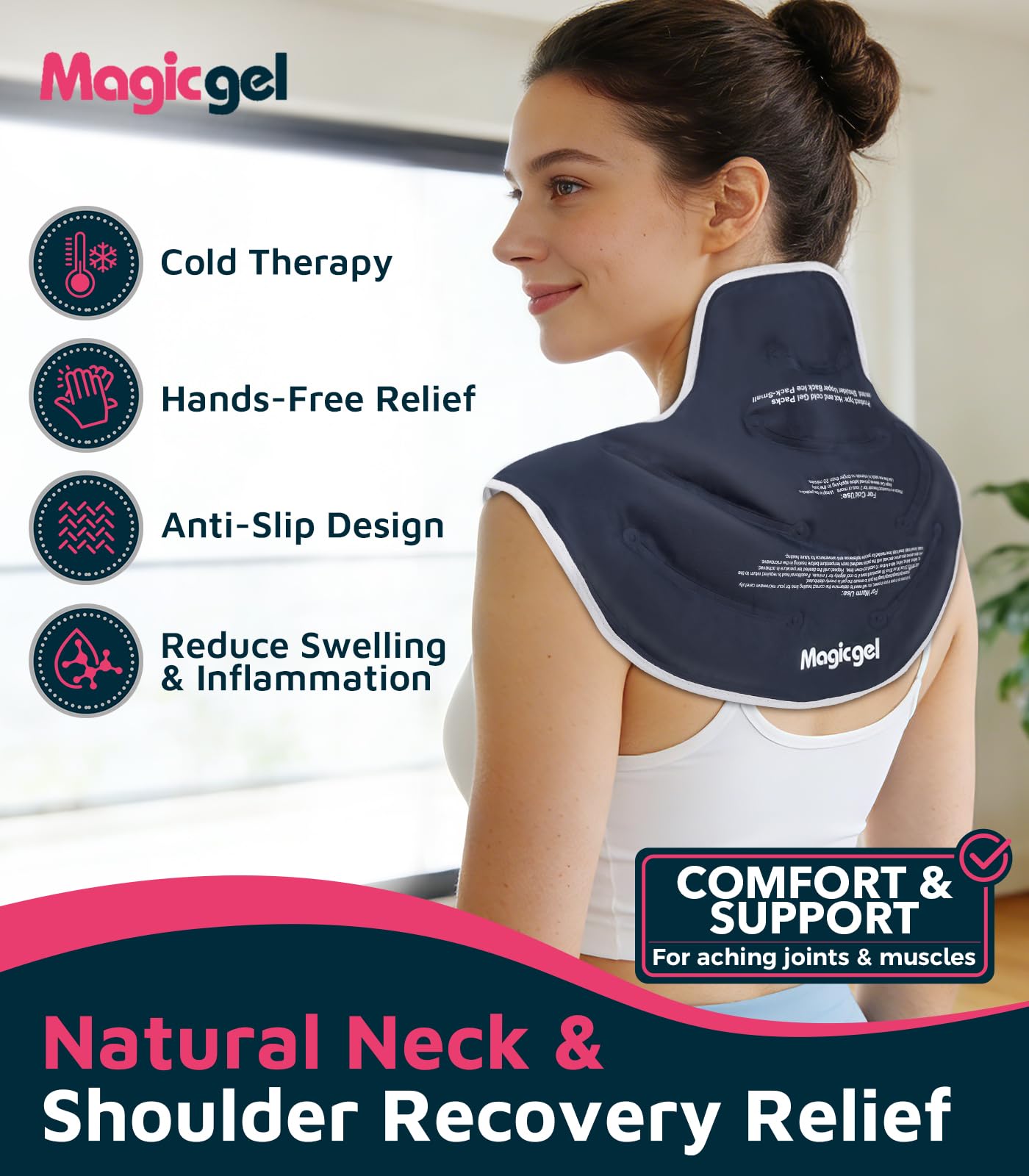 Magic Gel Impacco Freddo Collo e Spalle, Gel Riutilizzabile, Sollievo Dolore Cervicale, Fascia Flessibile per Recupero Infortuni e Terapia Muscolare - Piccolo