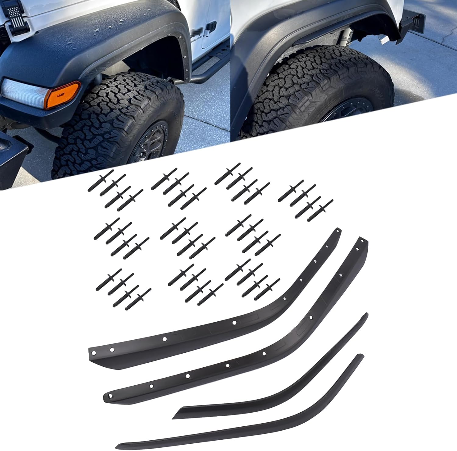 Front & Rear Fender Flares Extension Set Replacement for 2018-2024 Jeep Wrangler JL JLU Rubicon High Clearance Wheel Fender Flares, Not fit 4XE