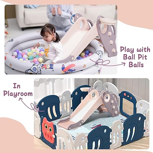 Miniatura 12 de Onasti Tobogán infantil para niños pequeños de 1 a 3 años de edad, tobogán de plástico para interiores y exteriores, juego independiente con aro