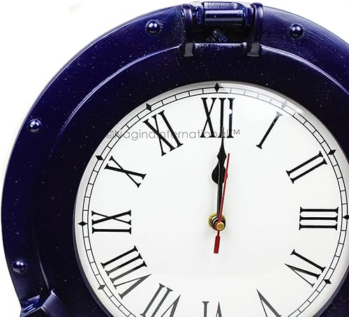 Miniatura 3 de Nagina International Ojo de buey náutico de color azul de aluminio  Decoración de pared marítima (10 pulgadas, reloj)