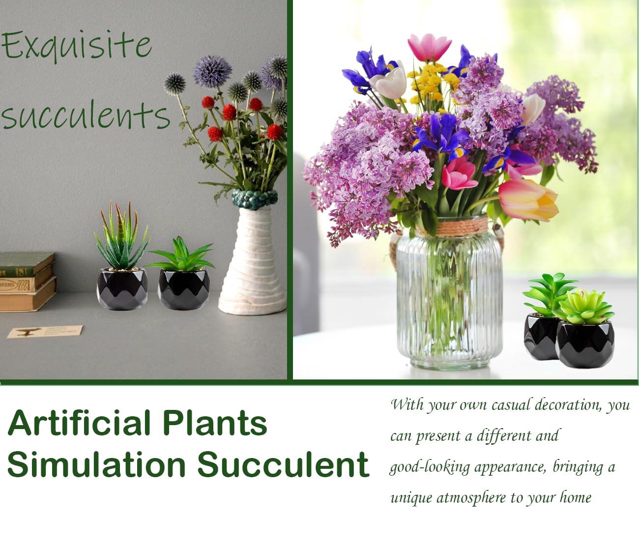 Suculentas artificiales, 4 piezas pequeñas plantas falsas para decoración de interiores, decoración de escritorio de oficina y acentos interiores del hogar