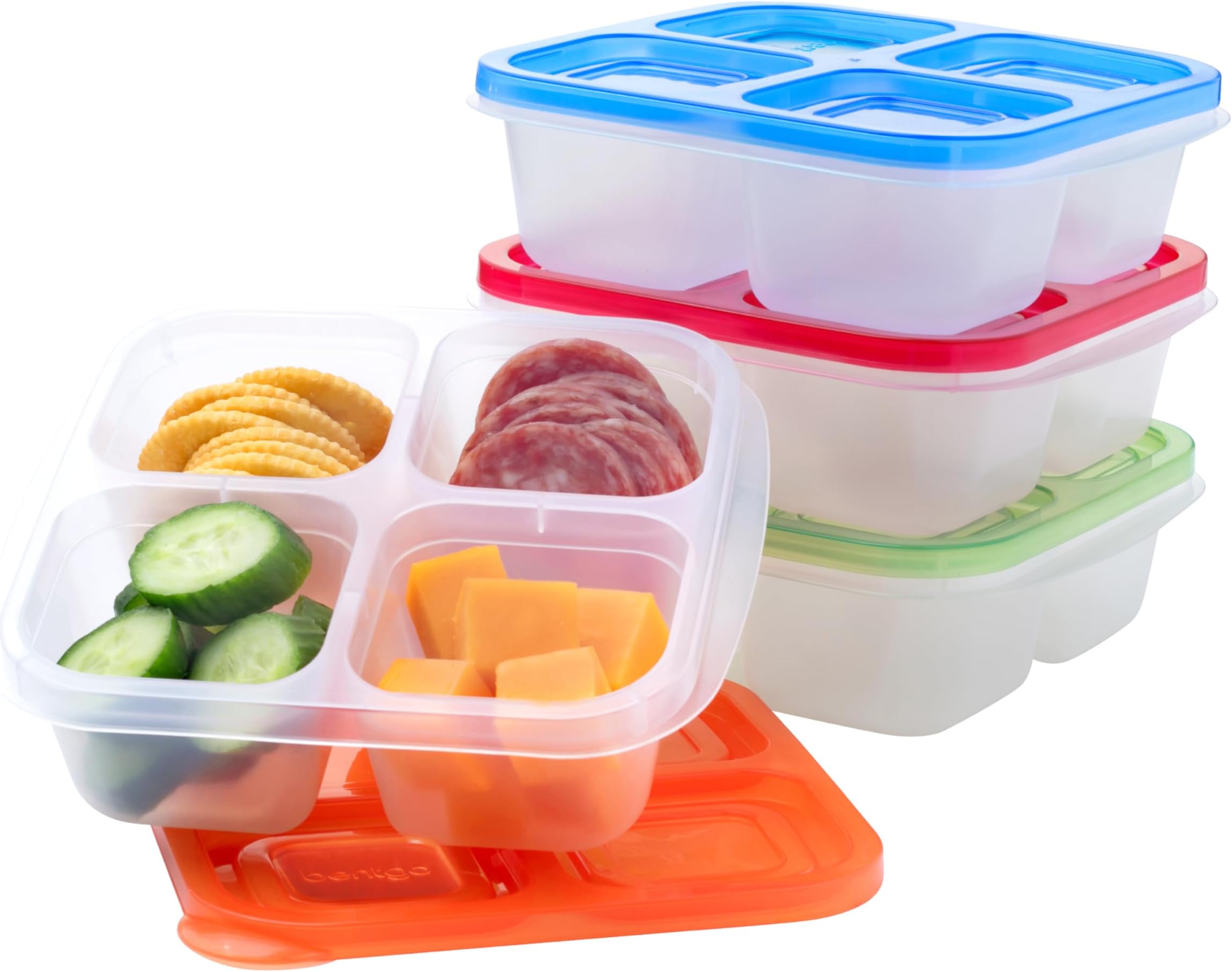 Bentgo Easyboxes 4-Compartment Snack Containers - 8-Piece Set with 4 Trays & 4 Custom-Fit Lids to Seal in Freshness - Reusable Food Storage & Meal Prep Bento BPA-Free Containers (Classic)