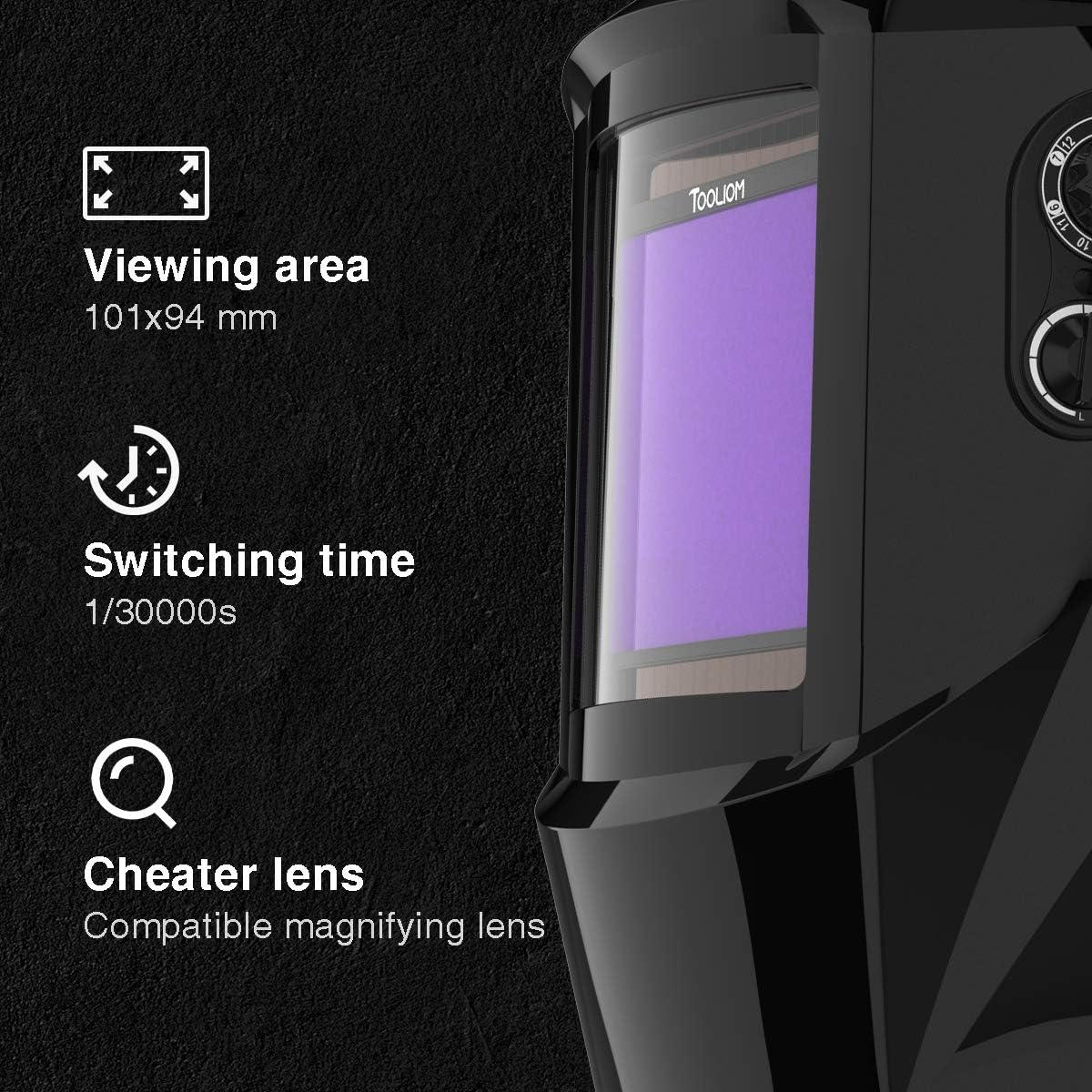 TOOLIOM 3.97x3.7 inch Large Viewing Welding Helmet True Color Welding Mask Solar Powered Auto Darkening Welding Hood with Delay Twilight Function for Mig Tig - - 