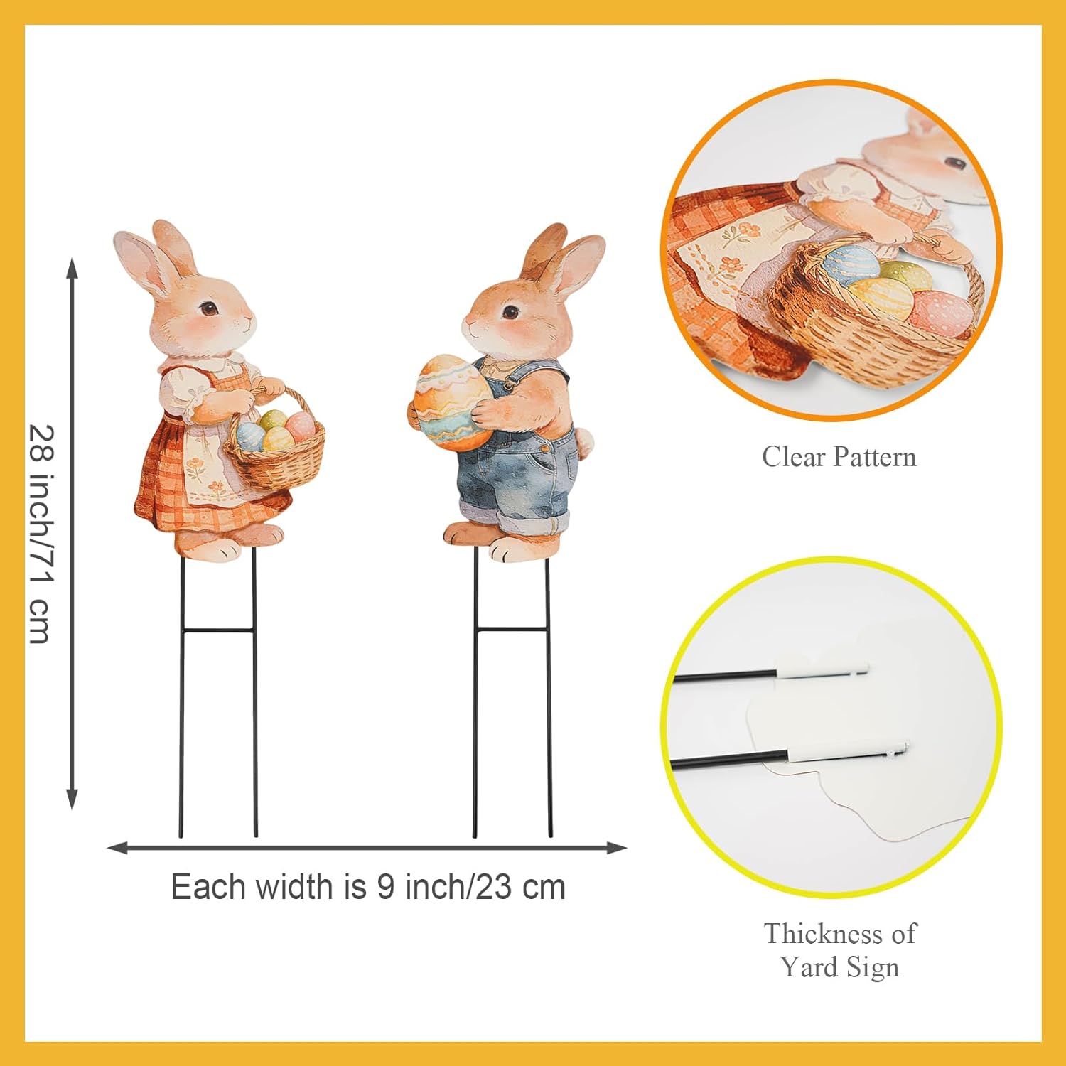 GPGHE 2 Pcs Easter Decorations Outdoor - Metal Bunny Couple Cute Yard Stakes Decorations Happy Easter Yard Welcome Sign for Garden Patio Lawn Yard Outdoor Decor 28×8.7 Inch