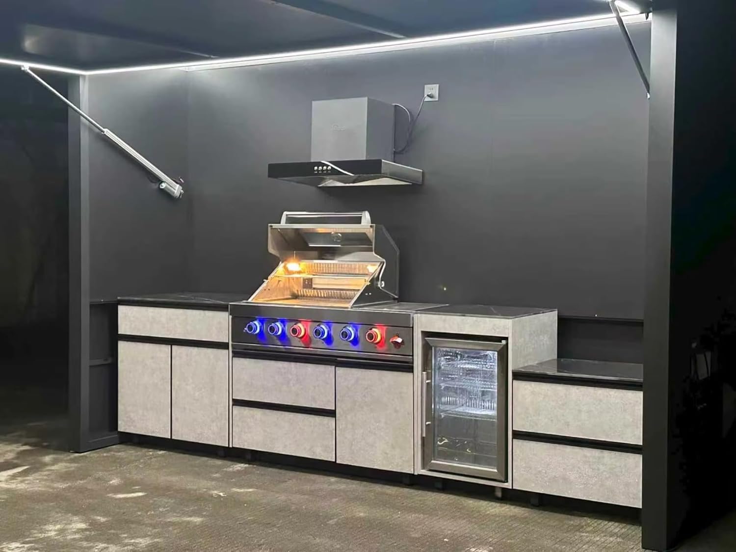 Outdoor Kitchen Bbq Island for Patio Backayrd, Portable Premium Shed Modular Outdoor Kitchen with Grills Refrigerator Sinks Oven