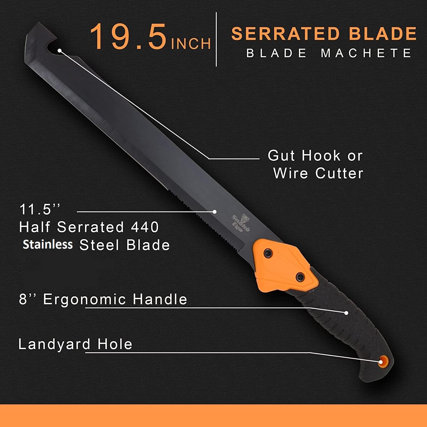Snake Eye Machete with Heavy Duty Construction-Ergonomic Non-Slip Handle and Belt Sheath for Gardening, Land-Management, Bushcraft, Hunting and Outdoor