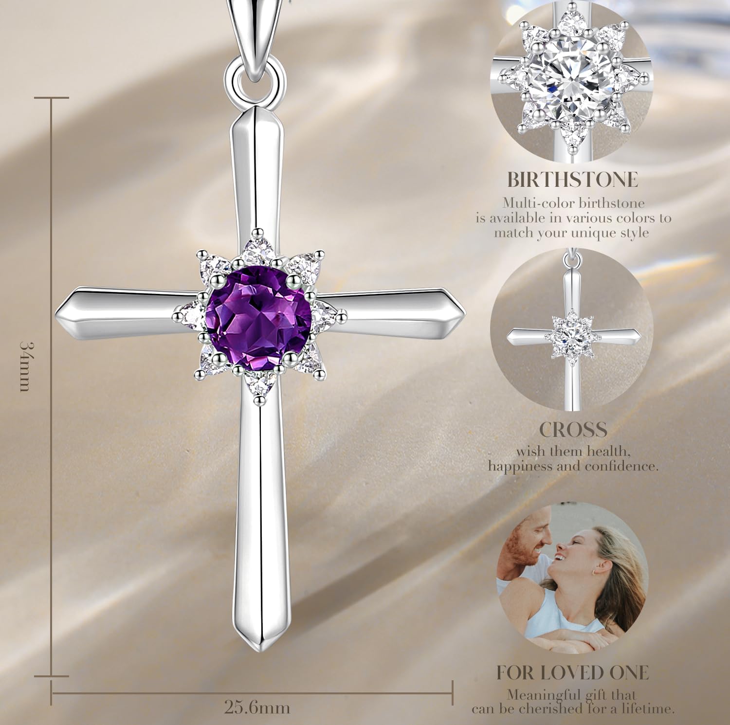 FANCIME Birthstone Cross Necklace for Women Sterling Silver Birthstone Necklace Halo Infinity Cross Pendant Necklace Fine Jewelry Valentines Day Gifts Birthday Holiday Gifts for Her, 16"+2" Inches - Image 6