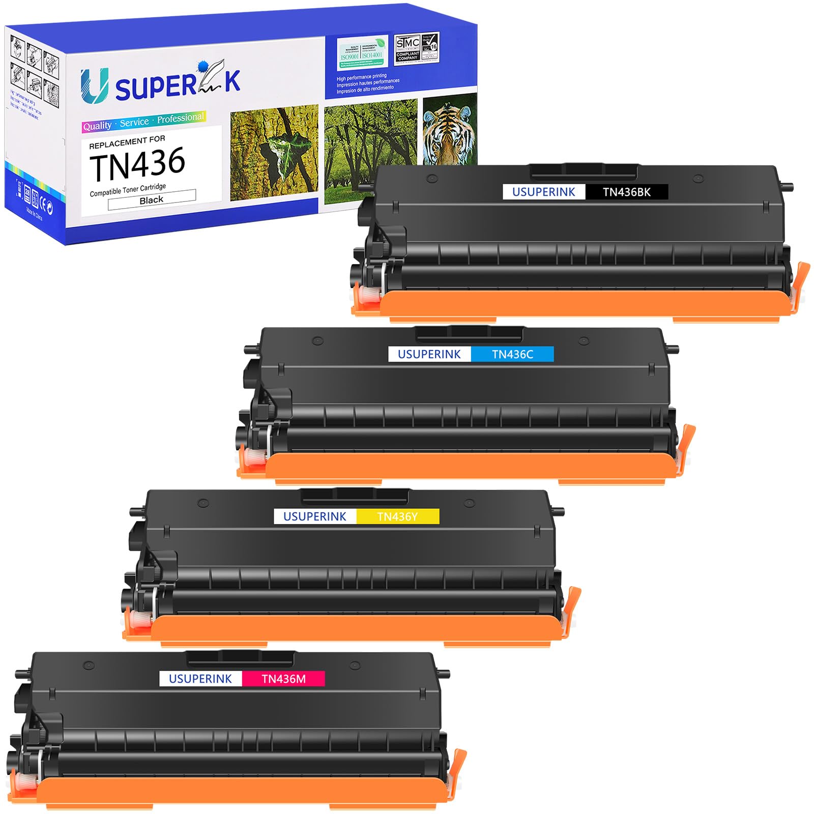 SuperInk TN436 4 Pack (BK/C/Y/M) Toner Cartridge Replacement Compatible for Brother TN-436 TN433 TN431 Work with HL-L8360CDW L9310CDW MFC-L8900CDW L9570CDW DCP-L8410CDW Printer
