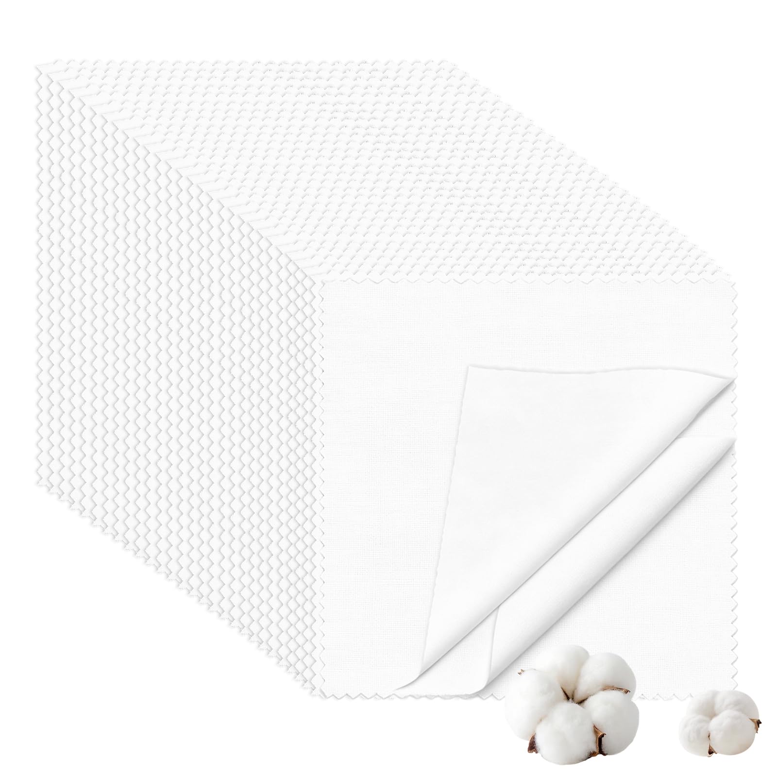 200Pcs White Cotton Fabric Squares, 5 Inch Precut Charm Pack for Quilting, 100% Cotton Solid Fabric Bundles for Sewing, Patchwork & DIY Craft Projects