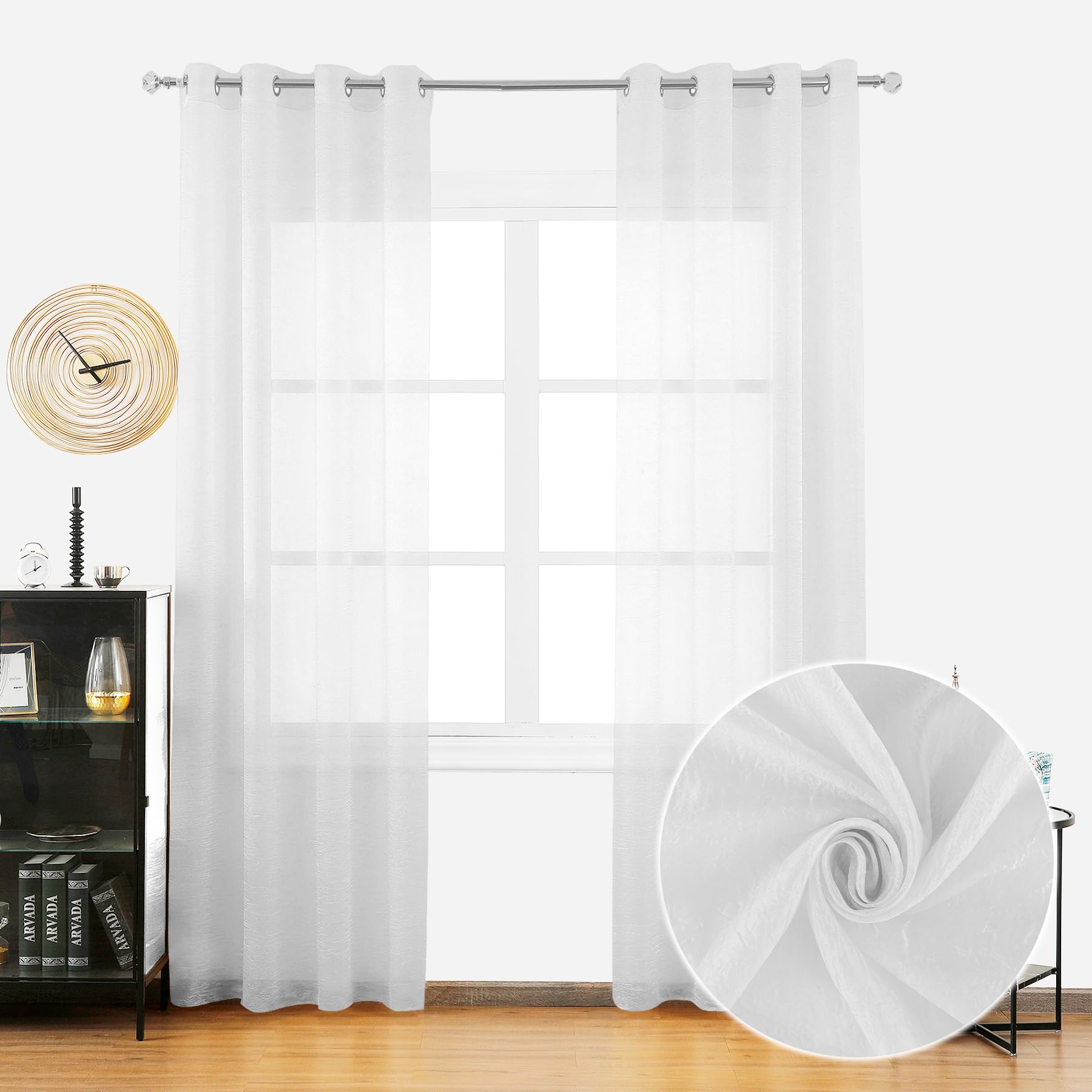 BOD HOME, 2 Piezas Cortinas Translúcidas para Salón, 140x260cm, Accesorio con Ojales para Ventanas, Cortinas Decorativas para Dormitorio/Habitación, Modernas, Frescas, Cortinas para Hogar, Blanco