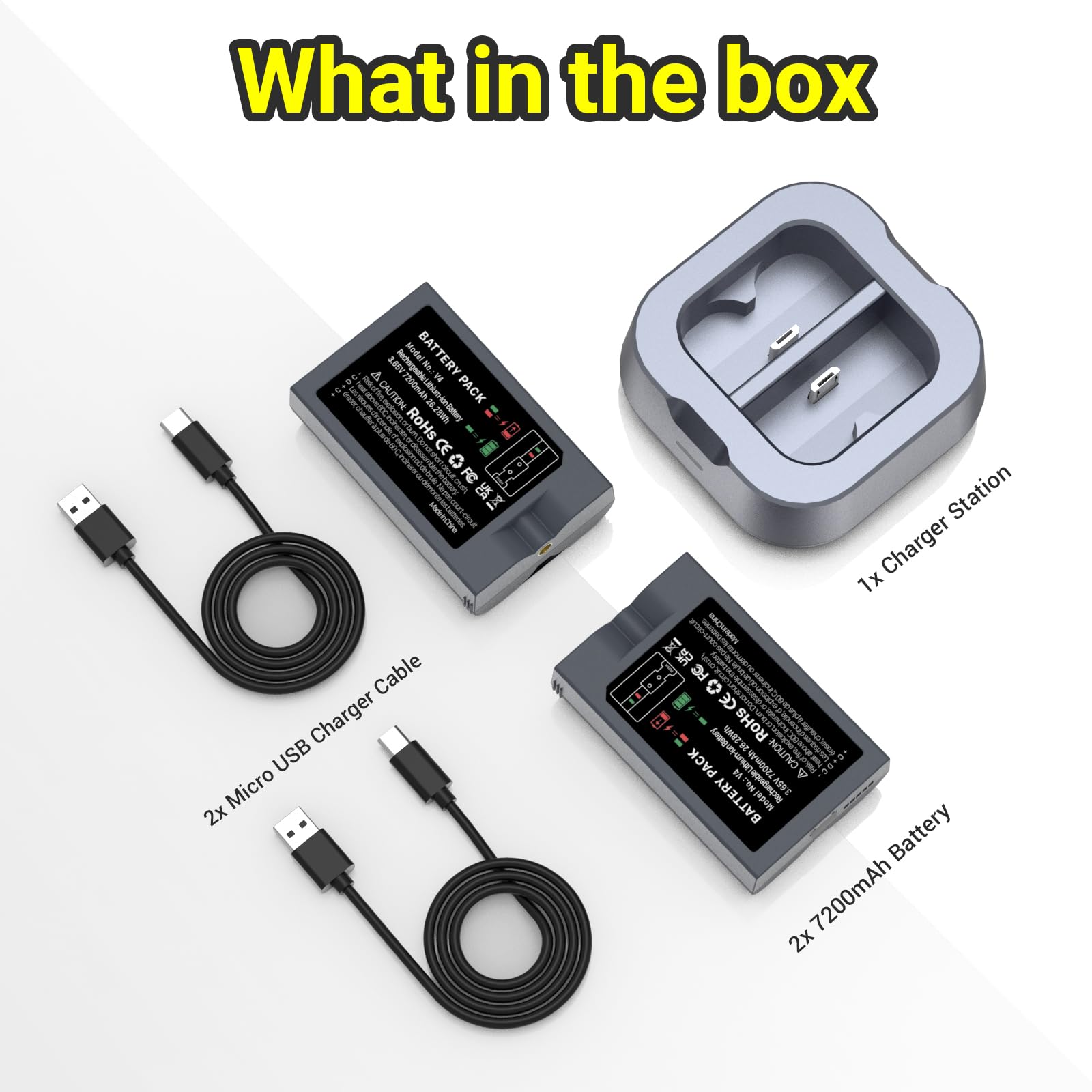 2-Pack Verbesserter 7200mAh Akku für Ring-Türklingel + Ladegerät (Micro-USB, 3,65 V) Ersatzakku für Ring Video-Türklingel 2/3/3Plus/4,Stick Up Cam (2. und 3. Generation),Spotlight Cam,Spotlight Plus