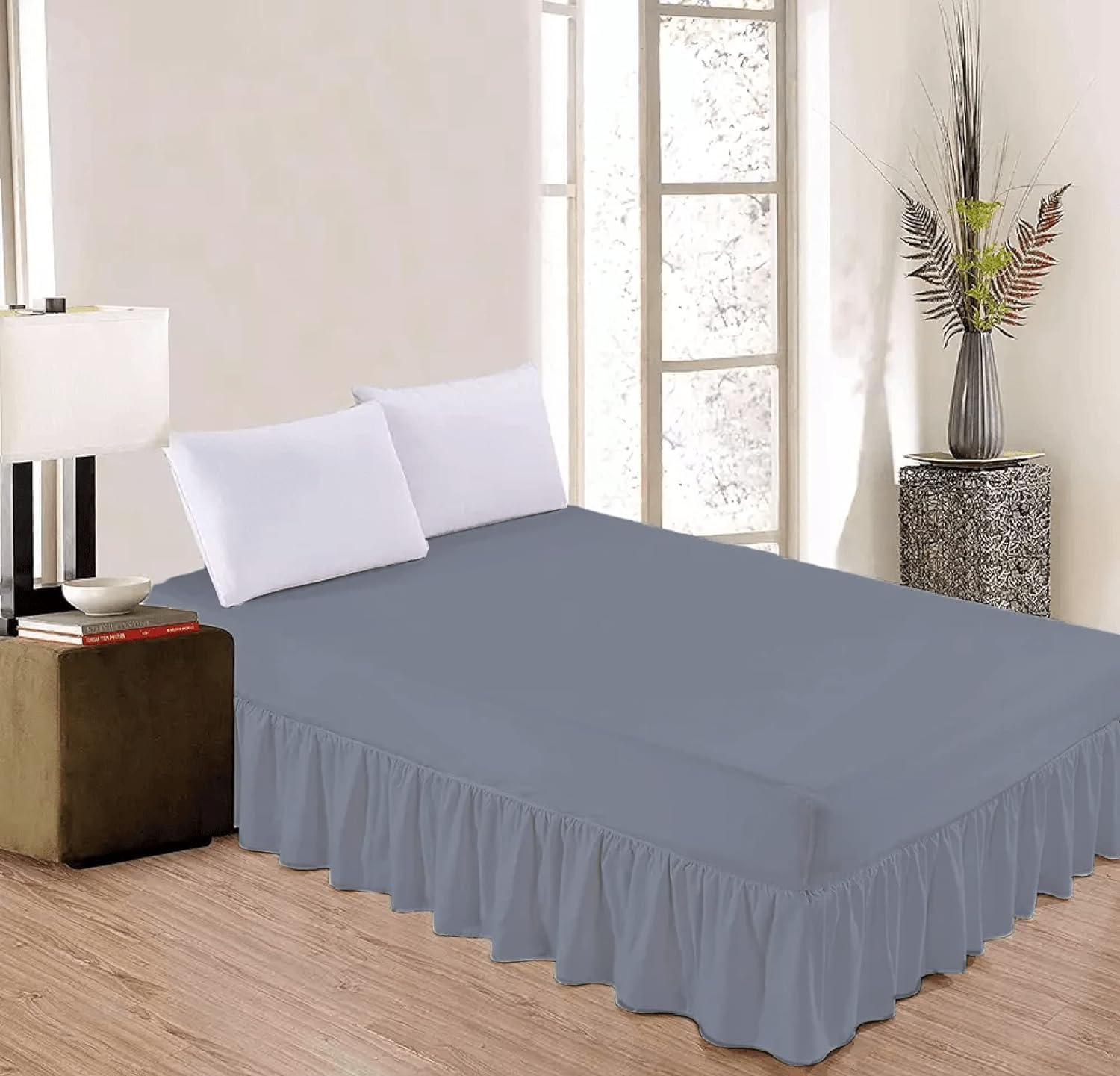 HOMES-LINEN Valance Sheet Percale Polycotton Extra Deep Frilled Valance Fitted Bed Sheet (Grey, Single)
