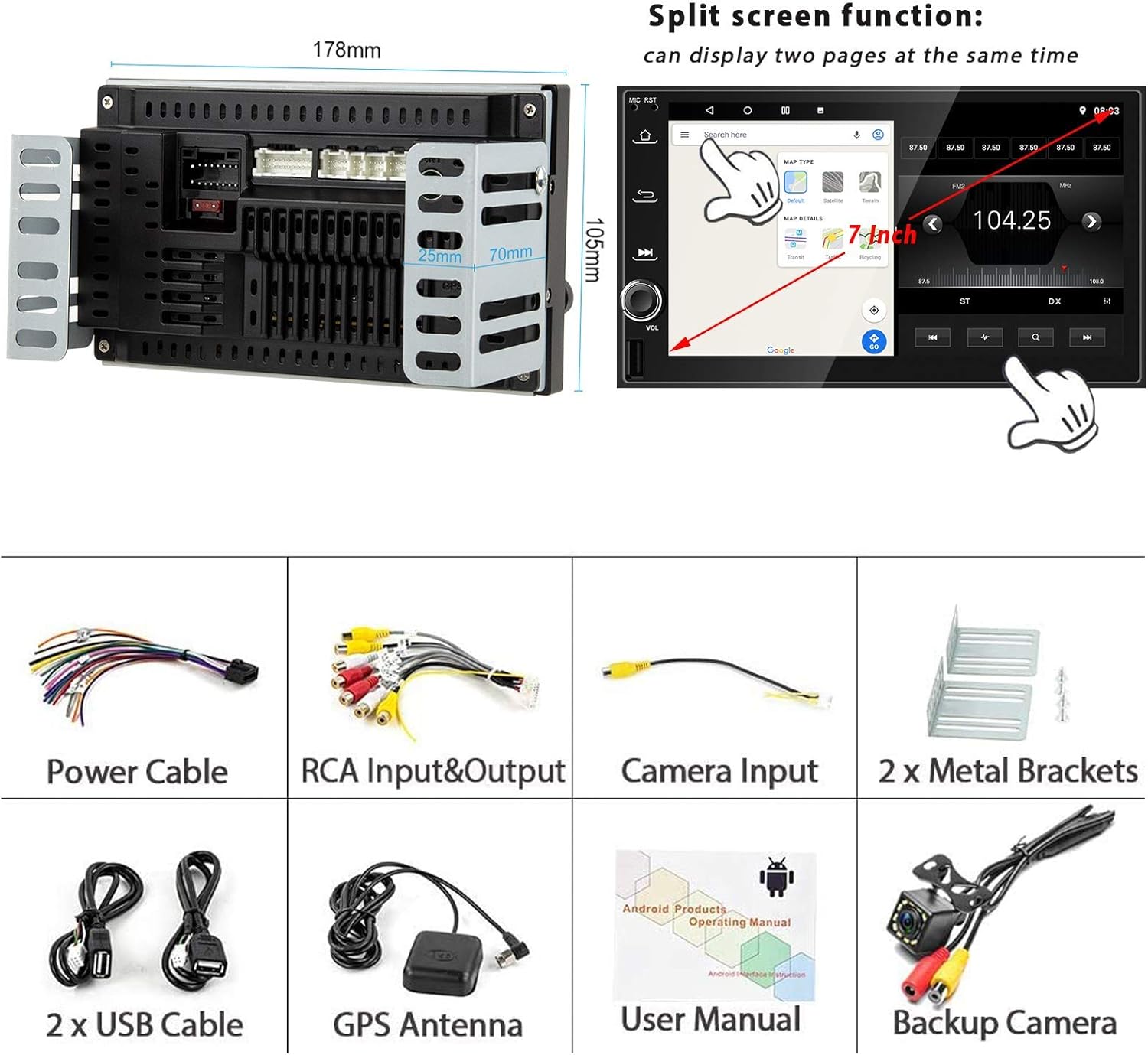 70% Off Everything Android Car Stereo Double Din with GPS Navigation 7 Inch HD Touch Screen Car Multimedia Radio Audio Bluetooth FM GPS WiFi USB Mirror Link Split Screen with Backup Camera+SWC