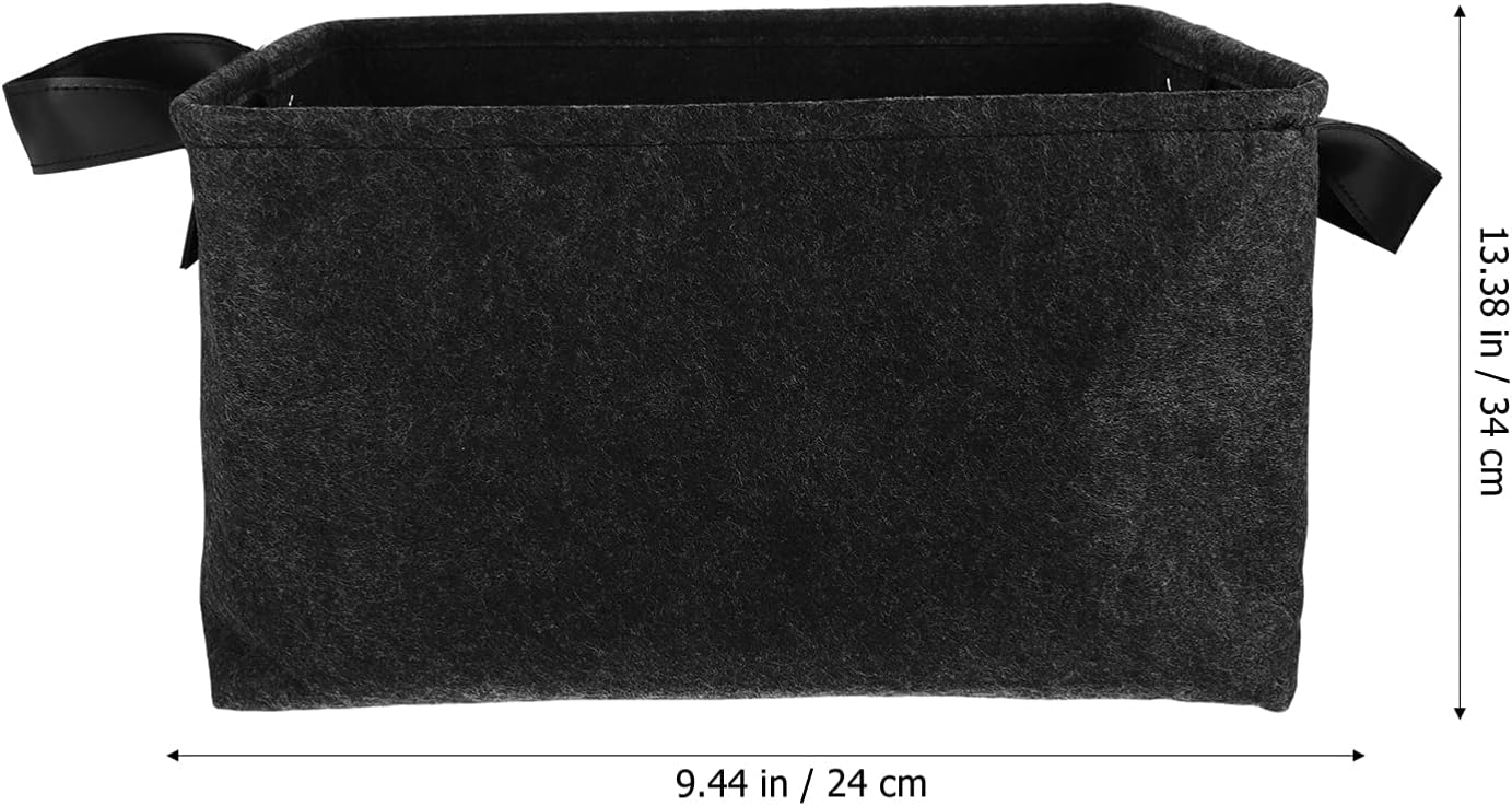 Black Felt Folding Storage Basket for Clothes with Two Straps