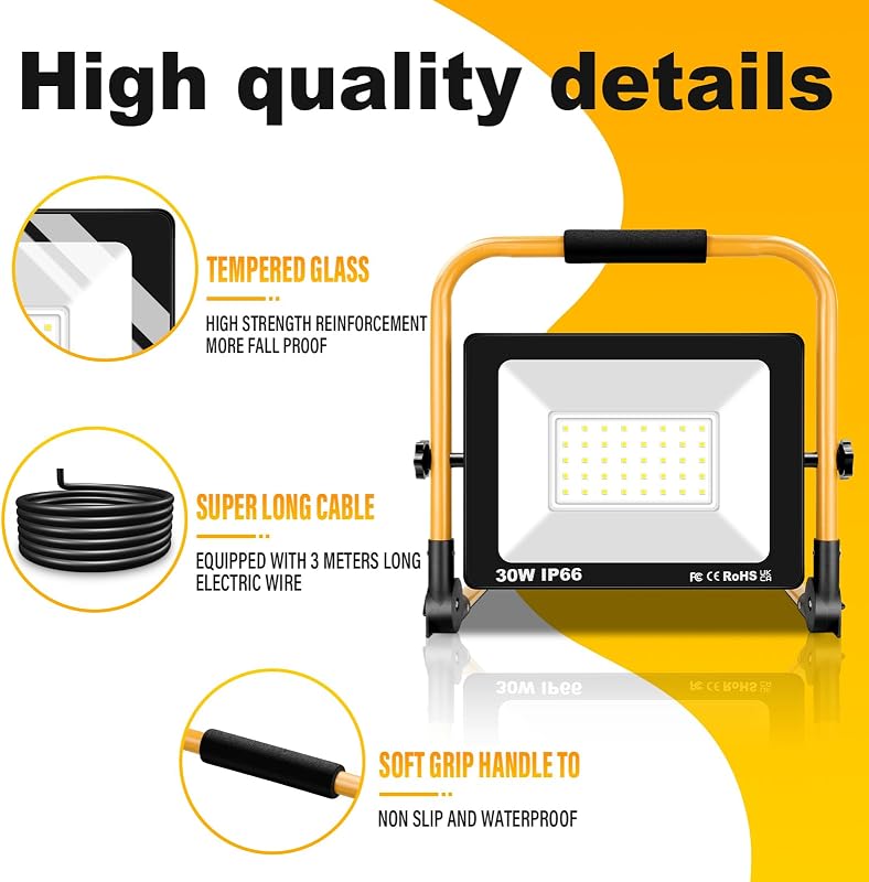Willpower 30W 3000 lm LED munkalámpa IP66 vízálló reflektor szerelőlámpa - 30.0 Watt