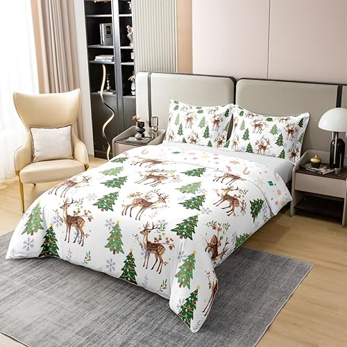 Miniatura 3 de Erosebridal Funda de edredón de Navidad 100% algodón, tamaño King, ropa de cama de ciervos de Navidad de dibujos animados para niños y niñas, funda