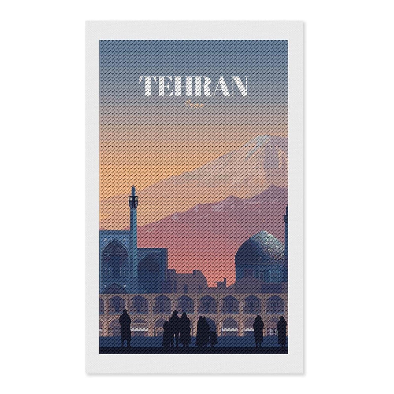 Junmoney Tehran Cityscape with Mountain Diamond Painting Canvas Kit 12"x20", Relaxing DIY, Modern Decor, Aesthetic Room Decor, Home Wall Art, Wall Art Gift