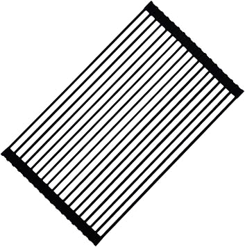 Ahyuan Roll-up Dish Drying Rack Square Solid Bars Multipurpose Silicone Coated Stainless Still Dishes Drainer Rack Foldable Over Sink Kitchen Drainer Rack Matte Black