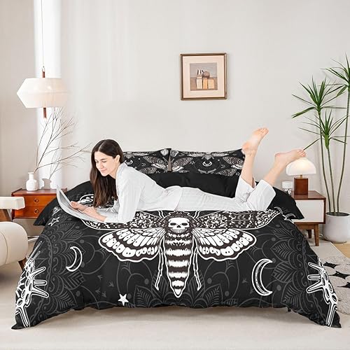 Miniatura 3 de Erosebridal Juego de ropa de cama gótica tamaño matrimonial, funda de edredón con diseño de calavera y huesos de esqueleto para adolescentes, funda