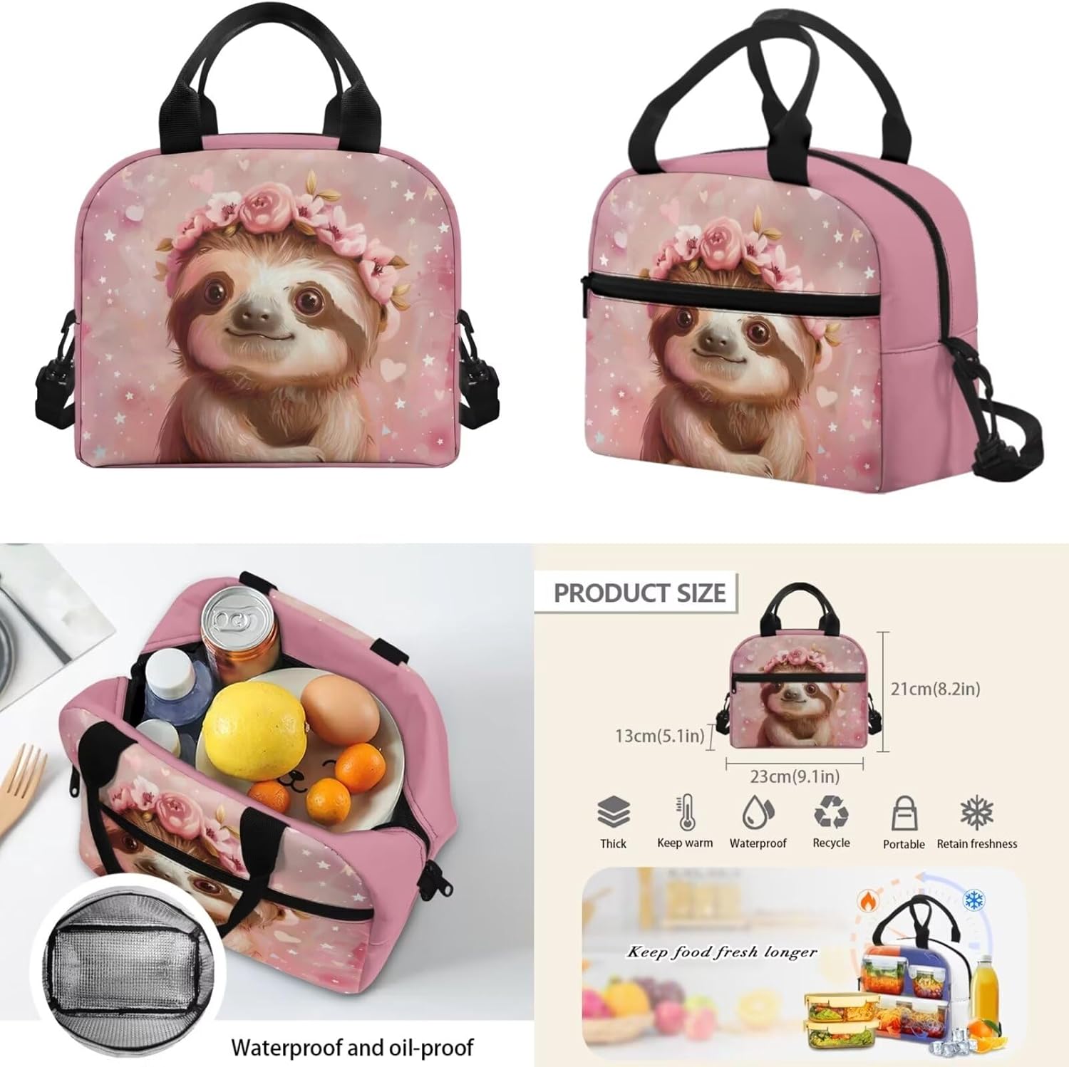 Flashideas Cute Sloth School Backpack Set 4Pcs Kids Backpack for Boys 6-8 with Lunch Box Pencil Case and Water Bottle Case Cover Toddler Bookbag Multifunctional Pencil Case Child Backpacks