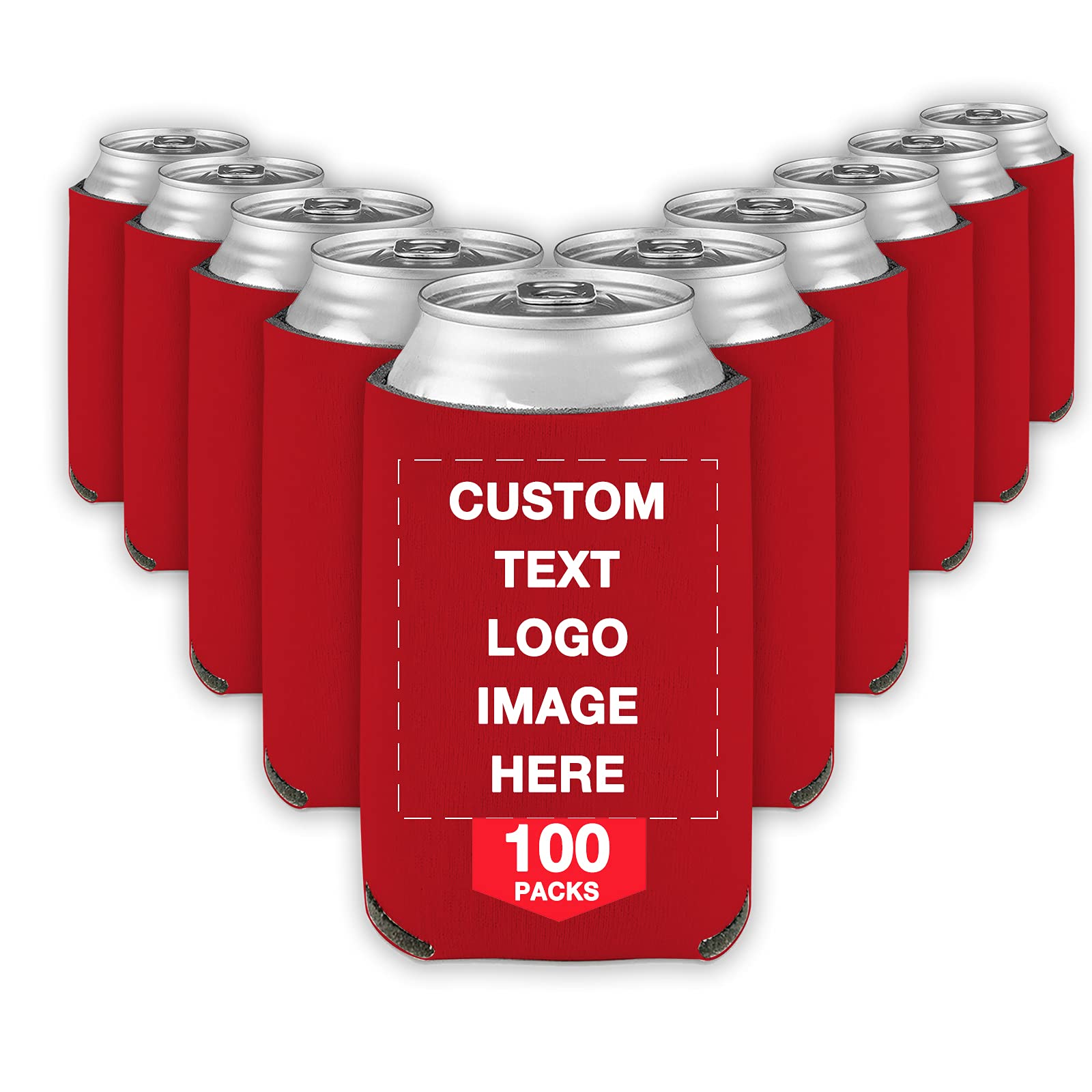 100 PCS Custom Beer Can Cooler Sleeves Bulk Personalized Insulated Beverage Bottle Holder with Logo Image Text for Wedding Birthday Party