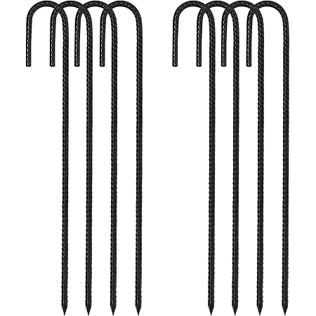 Vodaland 100-Pack Heavy Duty 1/4" X 12" Rebar J-Hook Stakes - Coated Steel Ground Anchors With Chisel Point