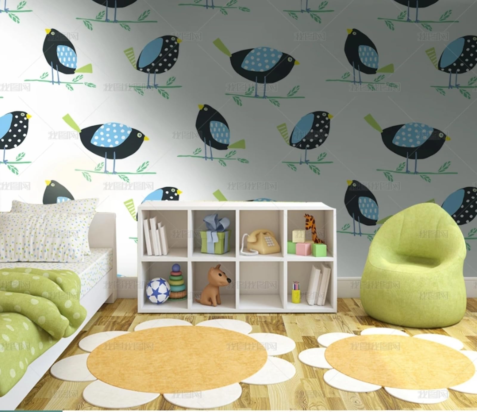 Papier peint autocollant oiseau bleu 45x300cm en vinyle imperméable pour meuble